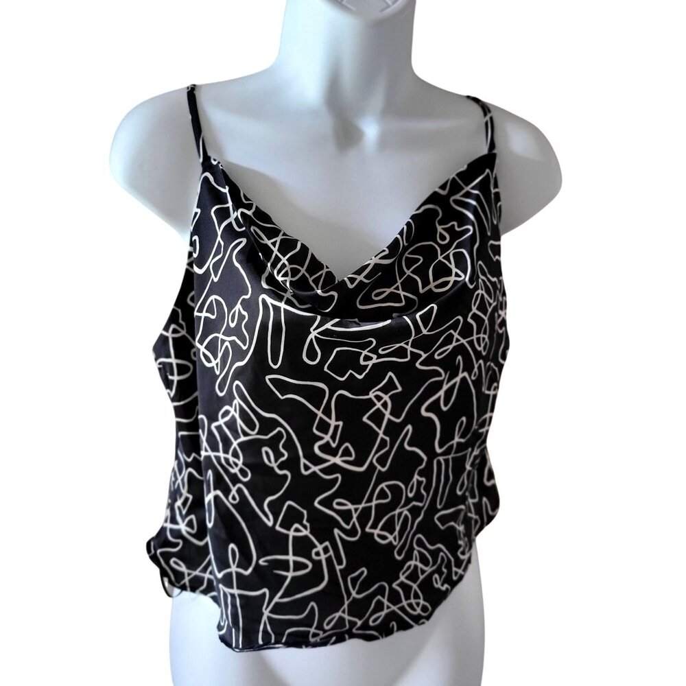 O.L.M. Black & White Abstract Print Cowl Neck Cami Top  M